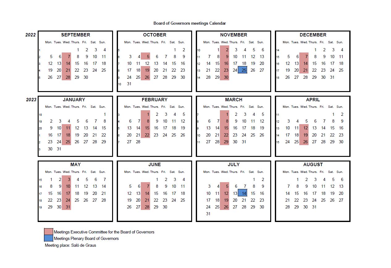 Board of Governors Meetings Calendar