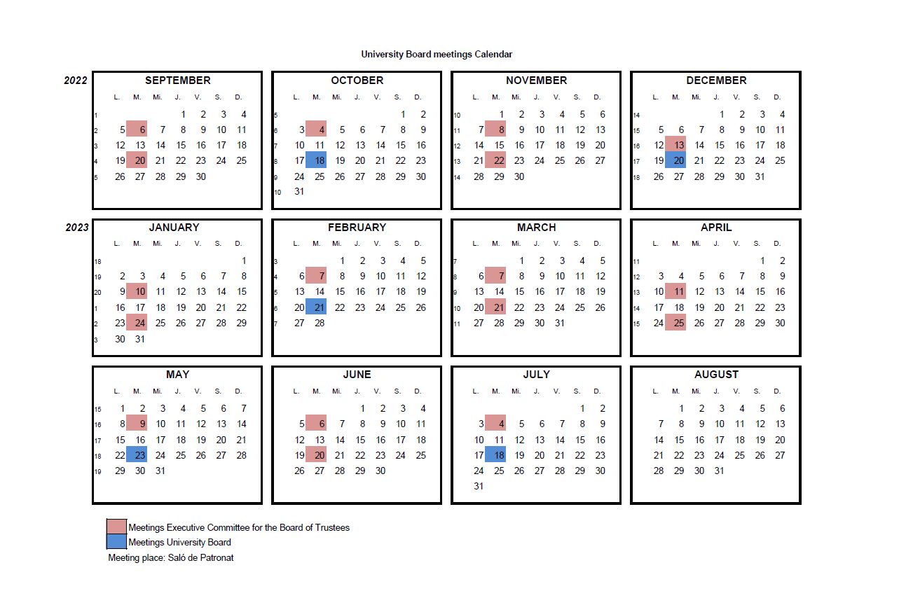 Board University meetings Calendar 22-23