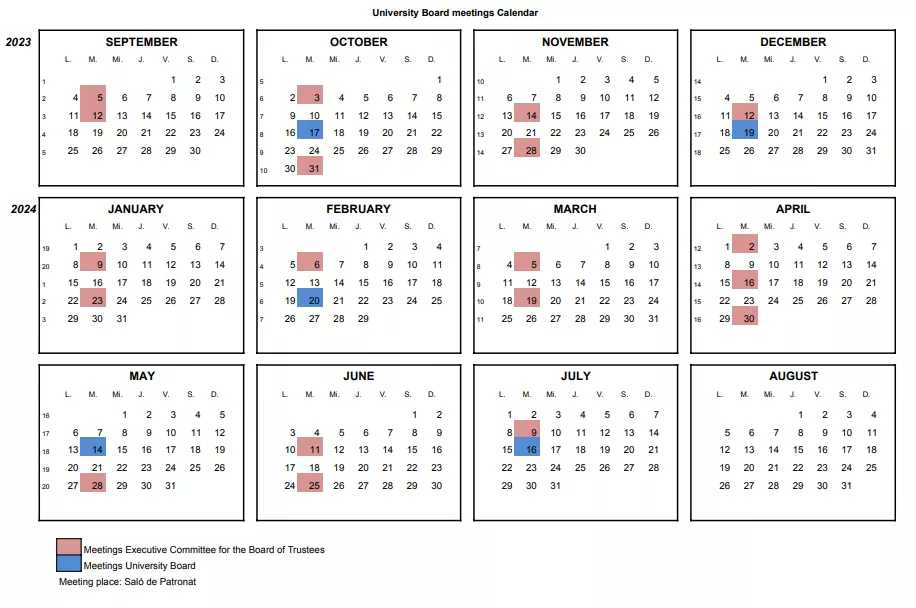 Board University meetings Calendar 23-24