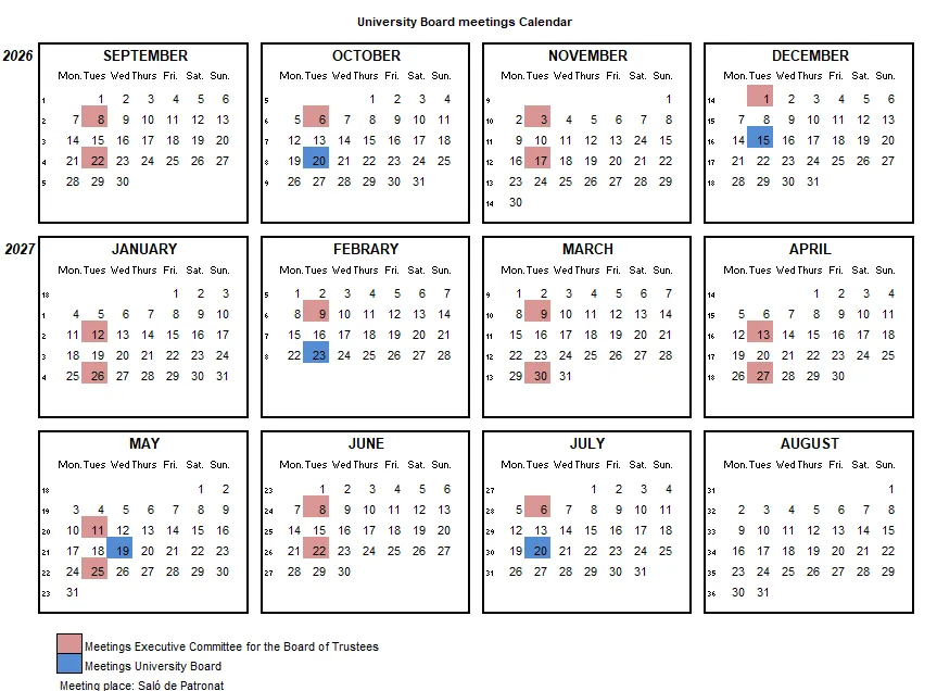 University Board meetings Calendar 26-27